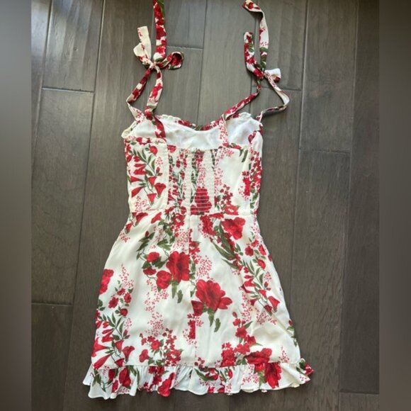 Reformation The Christine White and Red Floral Mini Dress Size 4 - Picture 9 of 13